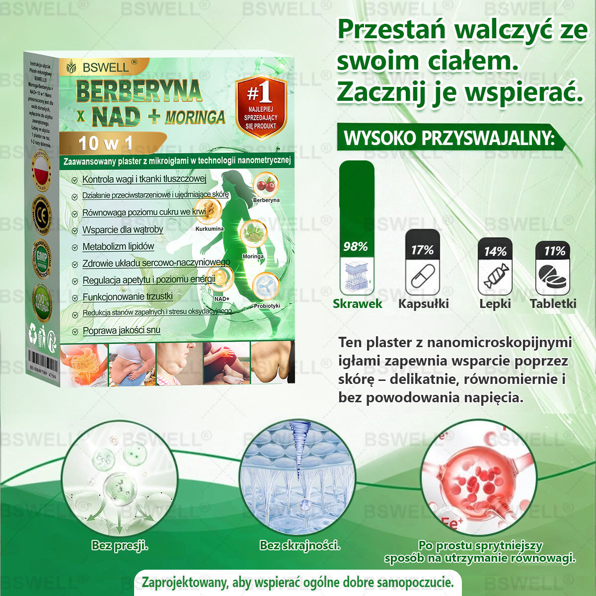 🍏 BSWELL® Nano mikroigłowy plaster wyszczuplający (Raz dziennie, efekty już po 28 dniach ✅ Wspiera odchudzanie, serce, cukrzycę, sen, jelita, stawy i więcej.