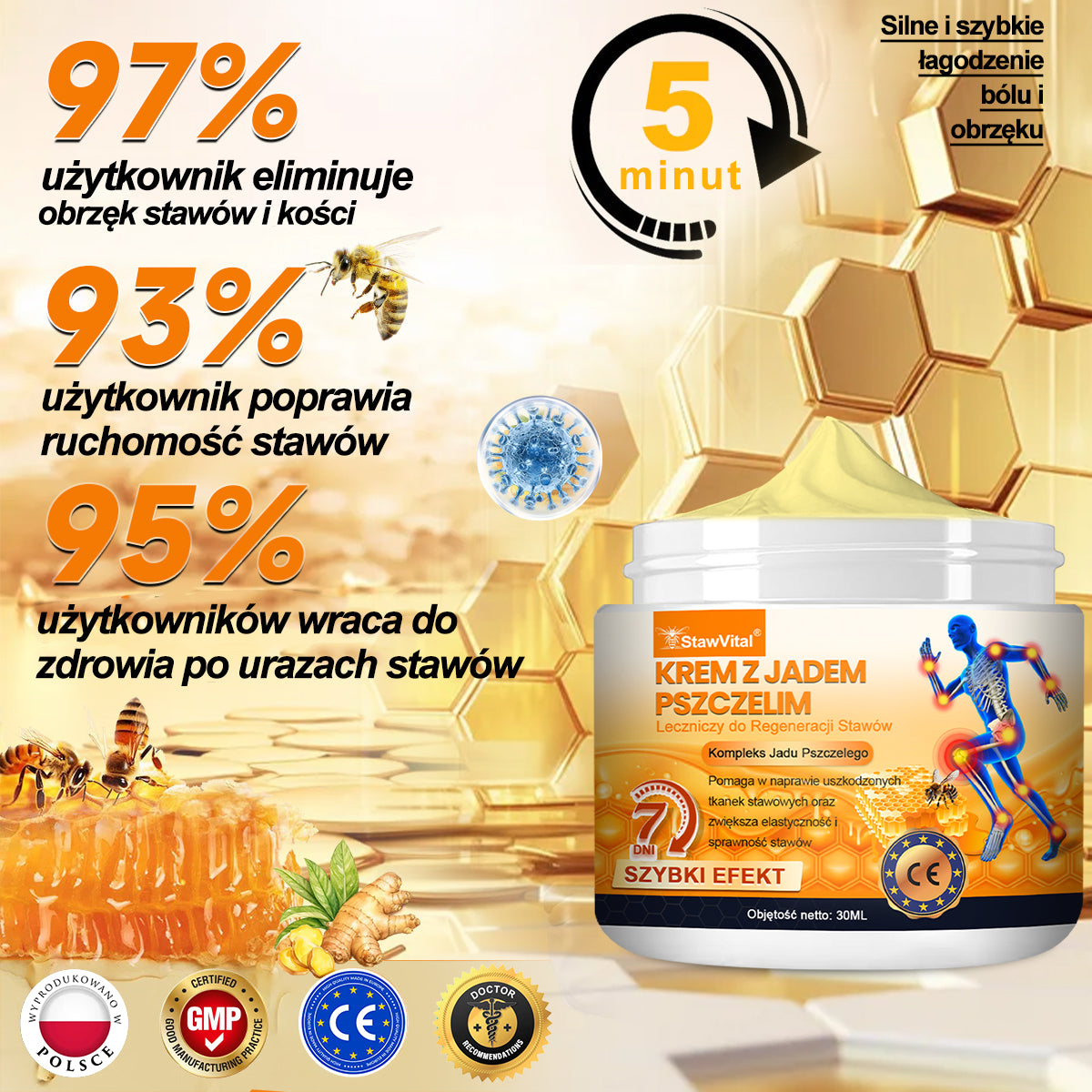 💚𝑺𝒕𝒂𝒘𝑽𝒊𝒕𝒂𝒍® Krem z jadem pszczelim na regenerację stawów 🏃‍♀️ (ekstrakt z pszczoły nowozelandzkiej – opracowany z myślą o osobach z problemami ze stawami i bólem stawów)