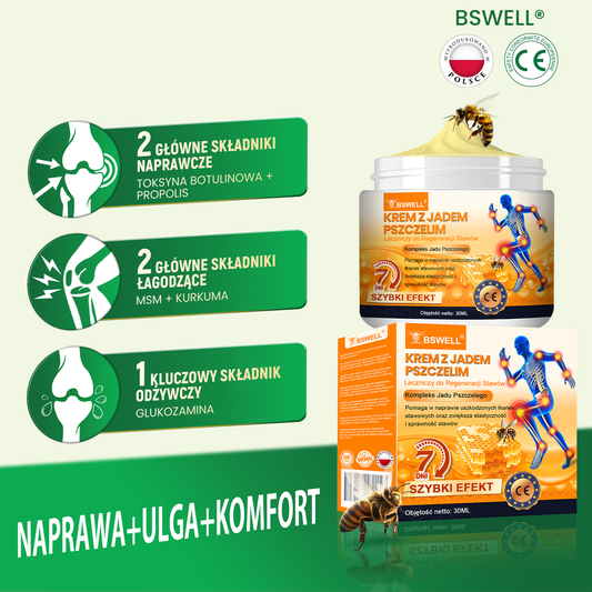 BSWELL® Krem z jadem pszczelim na regenerację stawów 🏃‍♀️ (ekstrakt z pszczoły nowozelandzkiej – opracowany z myślą o osobach z problemami ze stawami i bólem stawów)