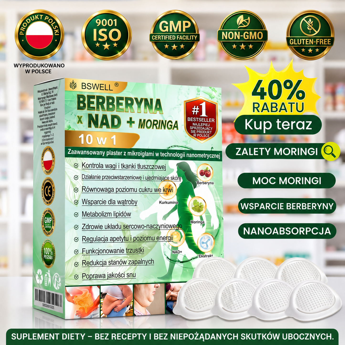 🍏 BSWELL® Nano mikroigłowy plaster wyszczuplający (Raz dziennie, efekty już po 28 dniach ✅ Wspiera odchudzanie, serce, cukrzycę, sen, jelita, stawy i więcej.